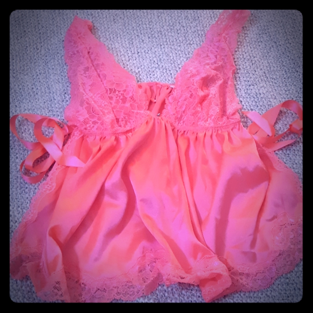 Fluorescent coral baby doll and panty set